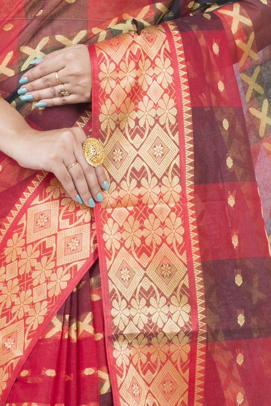 Red Pure Cotton SonaJhuri Desiging Tant Saree (113)